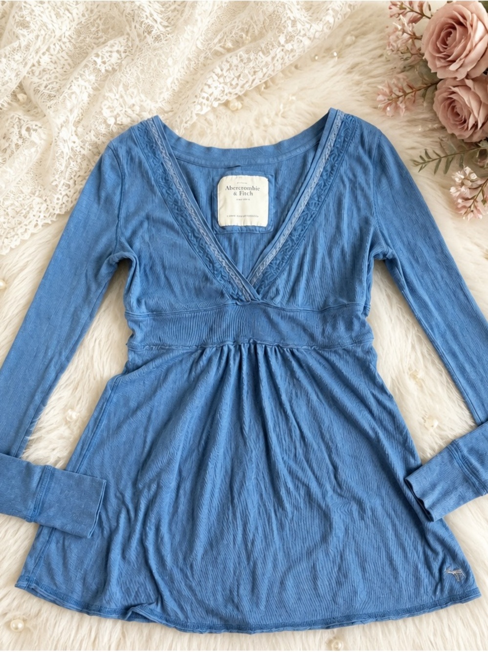Abercrombie & Fitch Y2K Blue V-Neck Babydoll Top